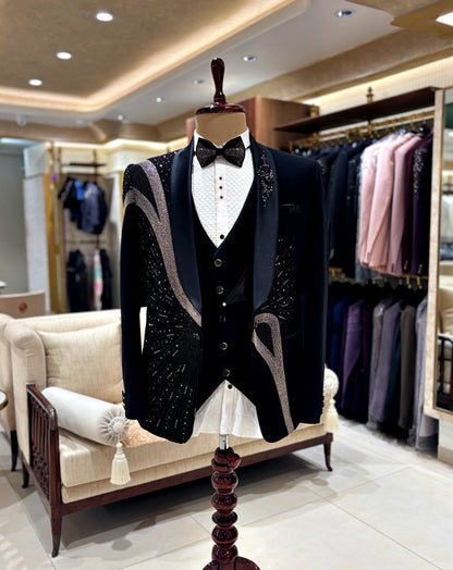 Kaalamegha black 5-piece suit with intricate shoulder embellishment
