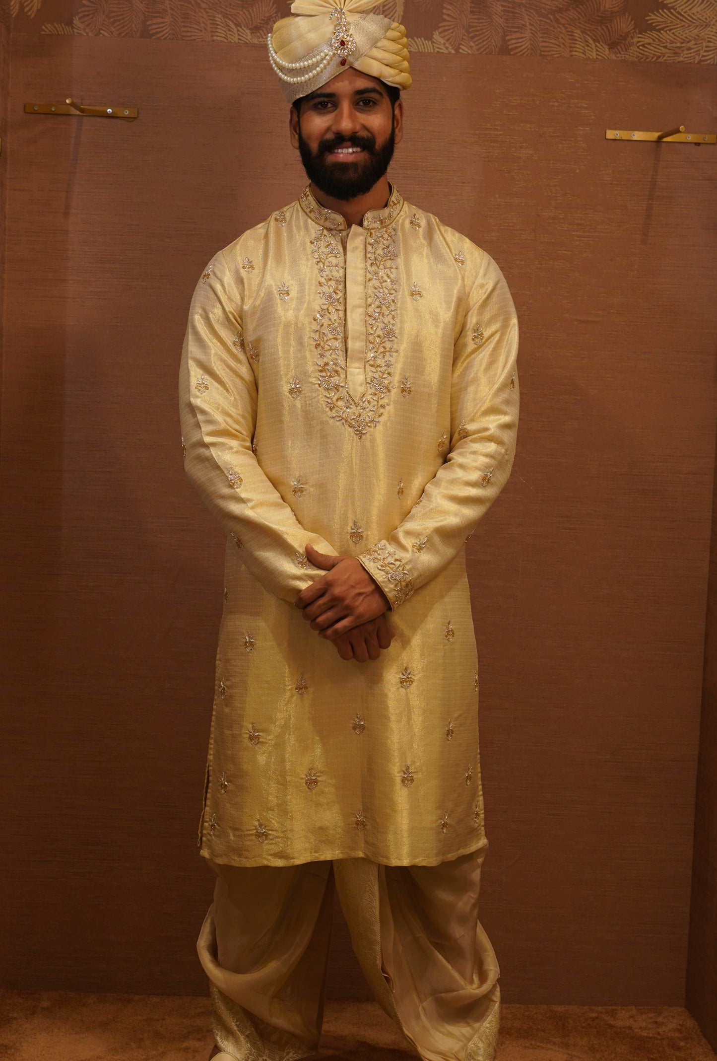 Kanakavalli Pancha Kurta set in Banarasi Tissue Silk with intricate floral detailing