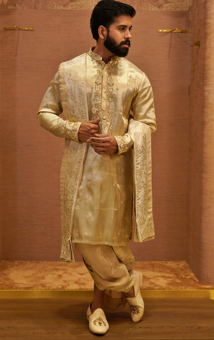Kaanchi Suvarna Pancha Kurta set with pure Zardozi handwork on Kaanchi Pattu Tissue fabric